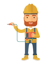 Image showing Electrician holding power cable plug