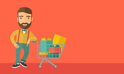 Image showing Man with shopping cart