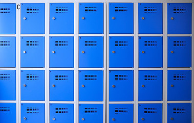 Image showing school or gym blue metal lockers