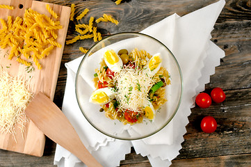 Image showing fresh salad whith pasta and olives