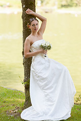 Image showing remarkable bride spend free time in nature