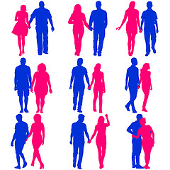 Image showing Couples man and woman silhouettes on a white background. illustration