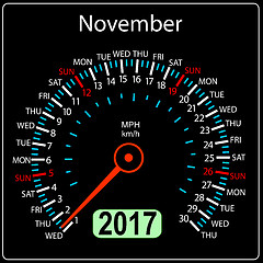 Image showing year 2017 calendar speedometer car . November