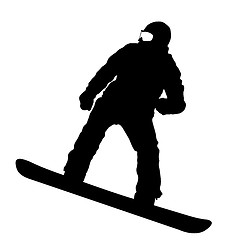 Image showing Black silhouettes  snowboarders on white background. 