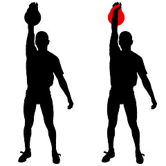 Image showing Silhouette muscular man holding kettle bell.  illustration.