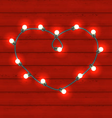Image showing Garland heart shaped on red wooden background for Valentines Day