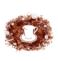 Image showing Brown Grungy Banner with Coffee Cup and Beans