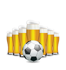 Image showing Glasses of Beer and Soccer Ball