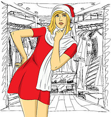 Image showing Vector Woman Waiting For Christmas