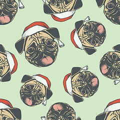 Image showing Christmas Pug dog vector seamless pattern illustration