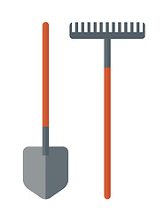 Image showing Shovel and rake