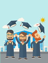 Image showing Three men throwing graduation cap.