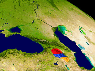 Image showing Armenia with flag on Earth