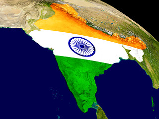 Image showing India with flag on Earth