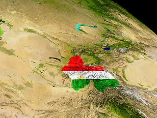 Image showing Tajikistan with flag on Earth