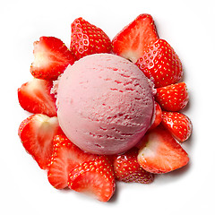 Image showing Ice cream ball with strawberry pieces