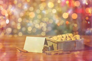 Image showing close up of christmas oat cookies on wooden table