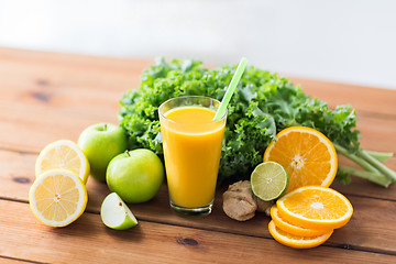 Image showing glass of orange juice, fruits and vegetables