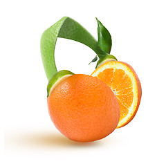Image showing headphones of orange, lime and leaves