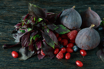 Image showing ripe fruit and berry with a useful herb