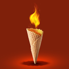 Image showing wafer cone with fire on color background
