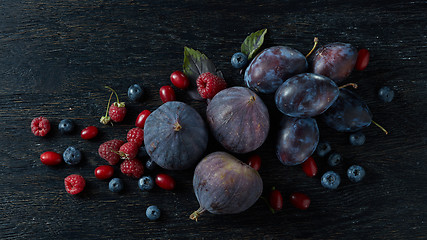 Image showing berries bunch, basil and figs