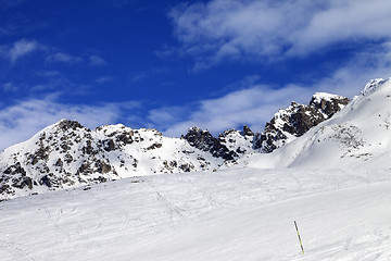 Image showing Ski slope at sun winter day