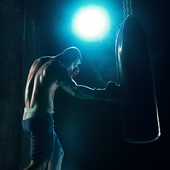 Image showing Male boxer boxing in punching bag