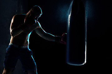 Image showing Male boxer boxing in punching bag