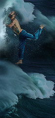 Image showing The male break dancer in water.