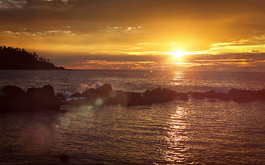 Image showing Ocean sunset panorama. Mirissa, Sri Lanka