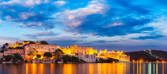 Image showing Udaipur City Palace in the evening. Rajasthan, India