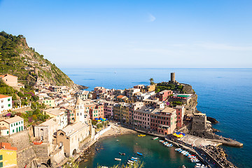 Image showing Vernazza in Cinque Terre, Italy - Summer 2016 - view from the hi