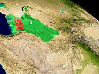 Image showing Turkmenistan with flag on Earth