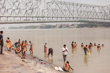 Image showing Bathing in the Hooghly River