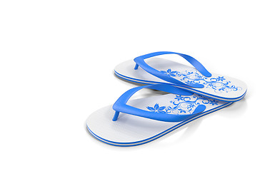Image showing Slippers for the beach on a white background. 3D rendering