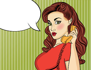 Image showing Pop art woman with retro phone