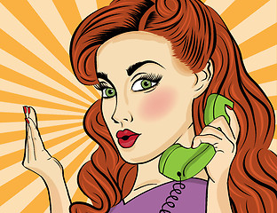 Image showing Pop art woman with retro phone