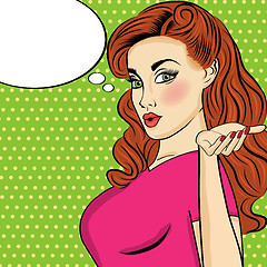 Image showing Pop art  woman . Comic woman with speech bubble