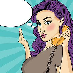 Image showing Pop art woman with retro phone