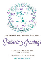 Image showing beautiful baby boy shower template with watercolor flowers