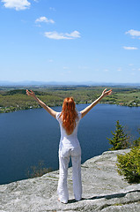 Image showing Happy woman on the mountain