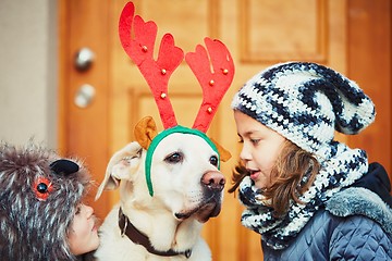 Image showing Christmas walk with dog