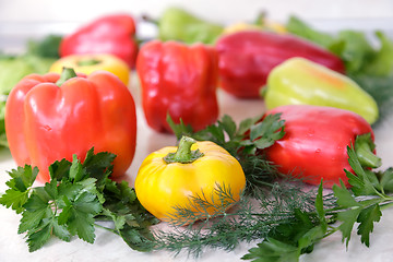 Image showing Red , yellow and green pepper bell pepper.