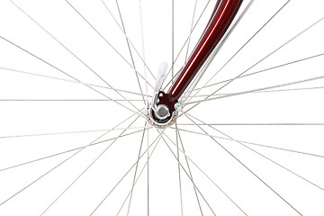 Image showing Spokes of a front bicycle wheel