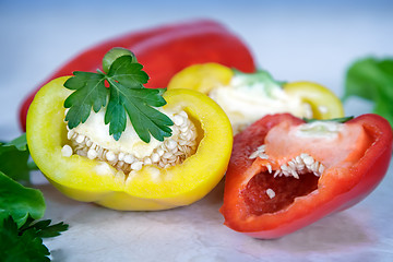 Image showing Cut bell pepper. Presents closeup.