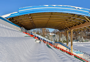 Image showing Background chairs at stadium , winter