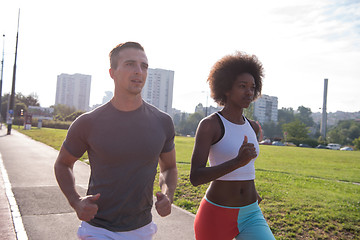 Image showing multiethnic group of people on the jogging