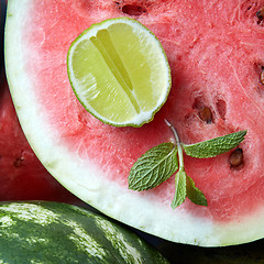 Image showing Close-up of fresh slices  red watermelon