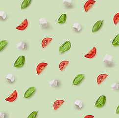 Image showing mozzarella, cherry tomatoes and basil pattern